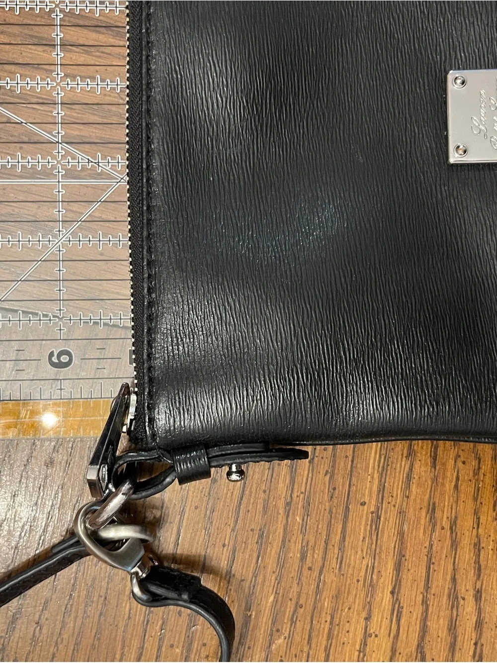 Lauren‎ Ralph Lauren Black Leather Wristlet with Metal Logo Plate